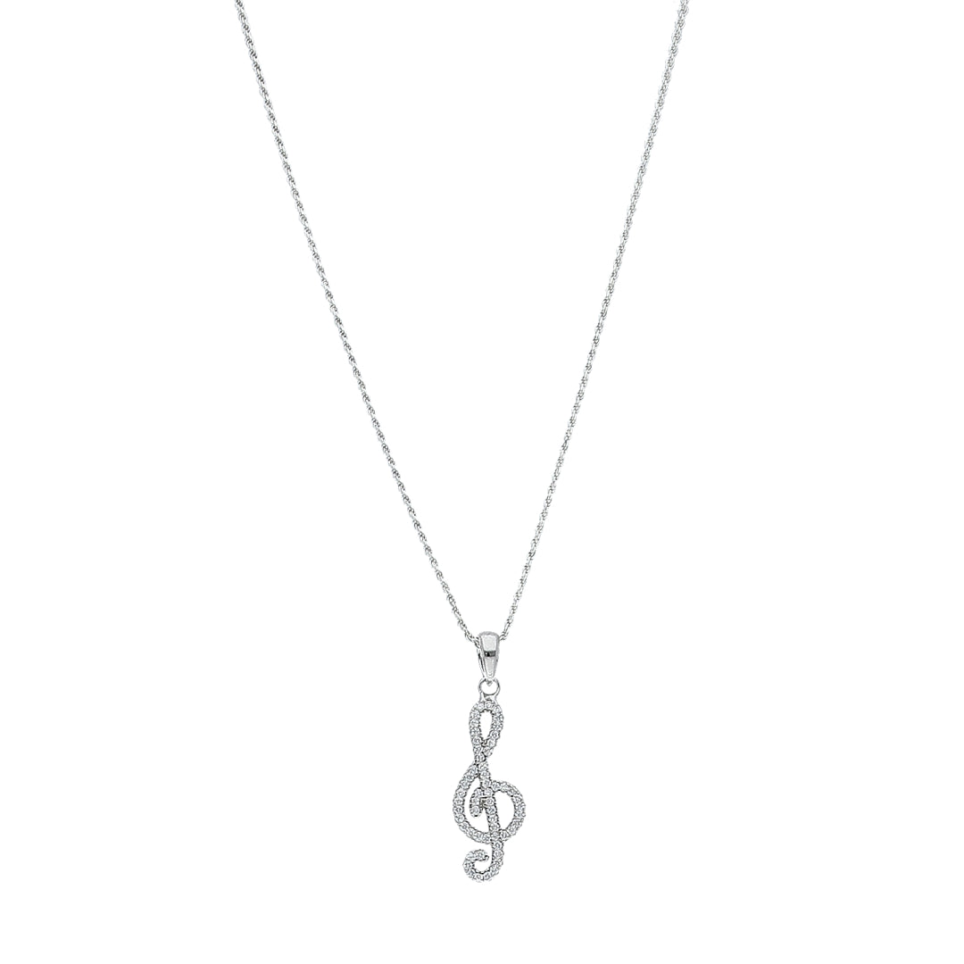 Sterling Silver 925 Treble Clef Necklace (Chain with Pendant) - FKJNKLSL11096