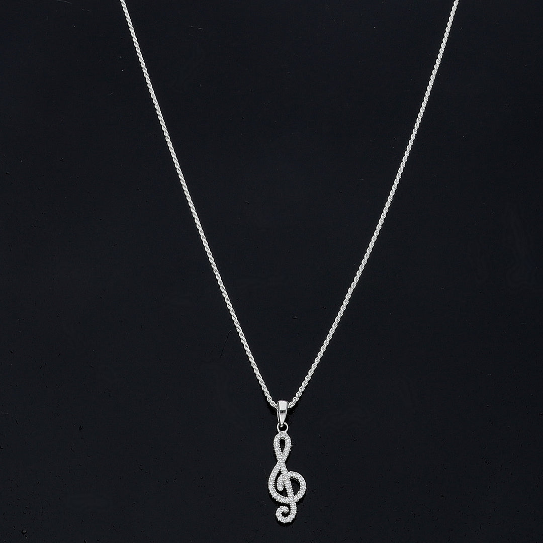 Sterling Silver 925 Treble Clef Necklace (Chain with Pendant) - FKJNKLSL11096