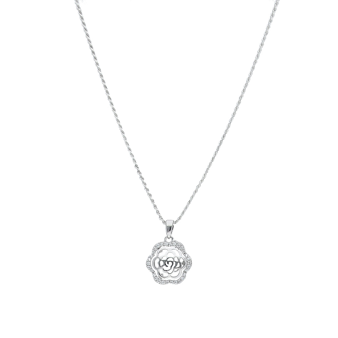 Sterling Silver 925 Rose Necklace (Chain with Pendant) - FKJNKLSL11098
