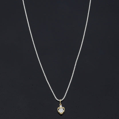 Sterling Silver 925 Two Tone Heart Necklace (Chain with Pendant) - FKJNKLSL11099