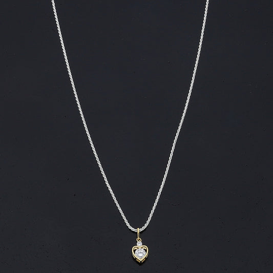 Sterling Silver 925 Two Tone Heart Necklace (Chain with Pendant) - FKJNKLSL11099