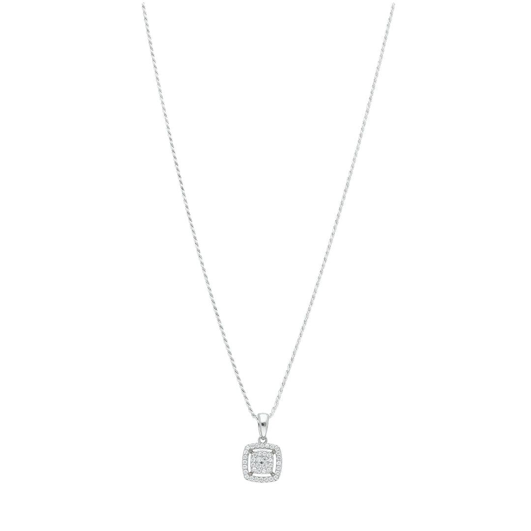 Sterling Silver 925 Square Sparkle Necklace (Chain with Pendant) - FKJNKLSL11121