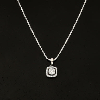 Sterling Silver 925 Square Sparkle Necklace (Chain with Pendant) - FKJNKLSL11121