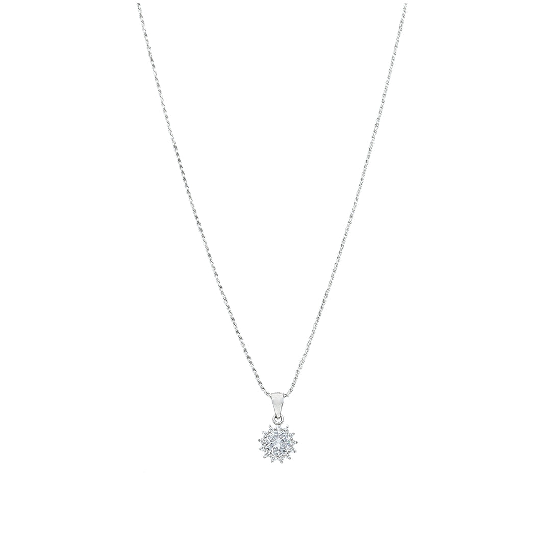 Sterling Silver 925 Round Sparkle Necklace (Chain with Pendant) - FKJNKLSL11122