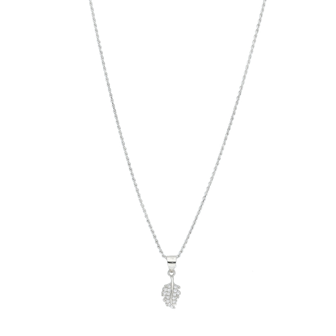 Sterling Silver 925 Leaf Sparkle Necklace (Chain with Pendant) - FKJNKLSL11124