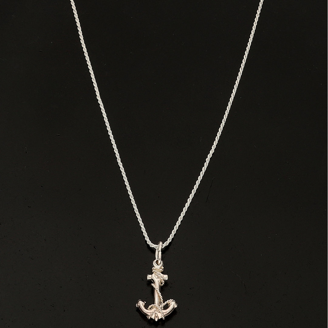 Sterling Silver 925 Anchor Charm Necklace (Chain with Pendant) - FKJNKLSL11125
