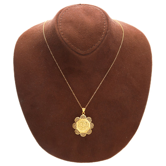 Gold Necklace (Chain with Filigree Design Turkish Lira Pendant) 21KT - FKJNKL21KM10143
