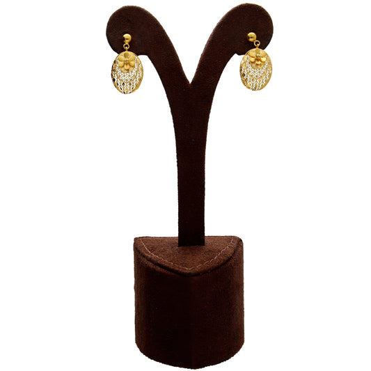 Gold Textured Floral Medallion Earrings 21KT - FKJERN21KM10222