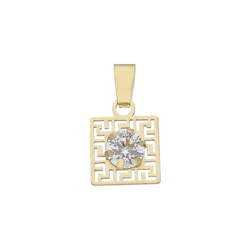 Gold Square Solitaire Pendant 18 KT - FKJPND18K8842