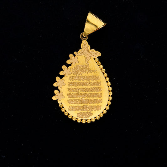 Gold Engraved Teardrop Pendant 21KT - FKJPND21KM10524