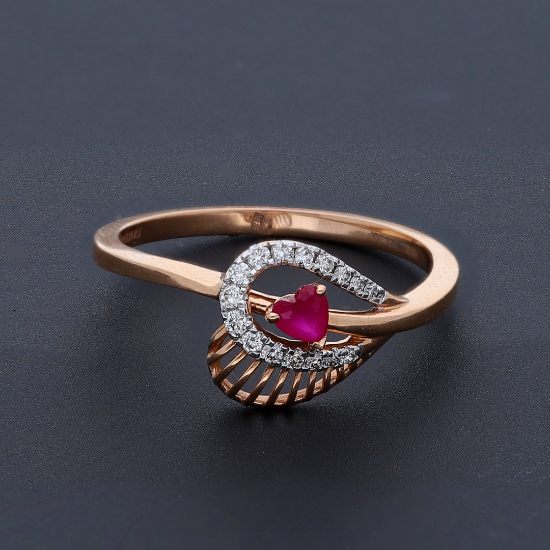 Gold Elegant Ruby Heart Ring 18KT - FKJRN18K10437
