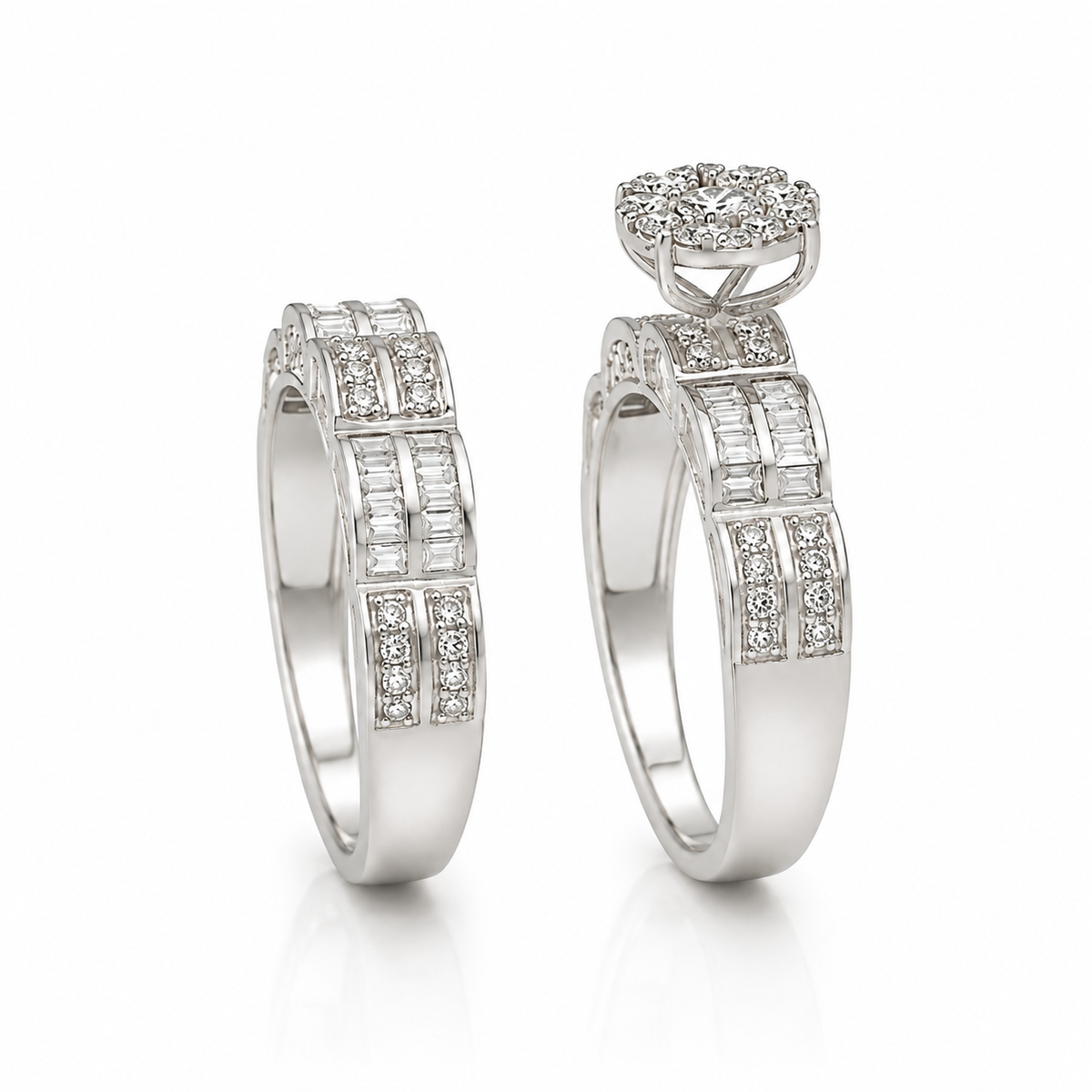 Round Brilliant Cut Stack Ring in 18KT White Gold - FKJRN18KMD12099