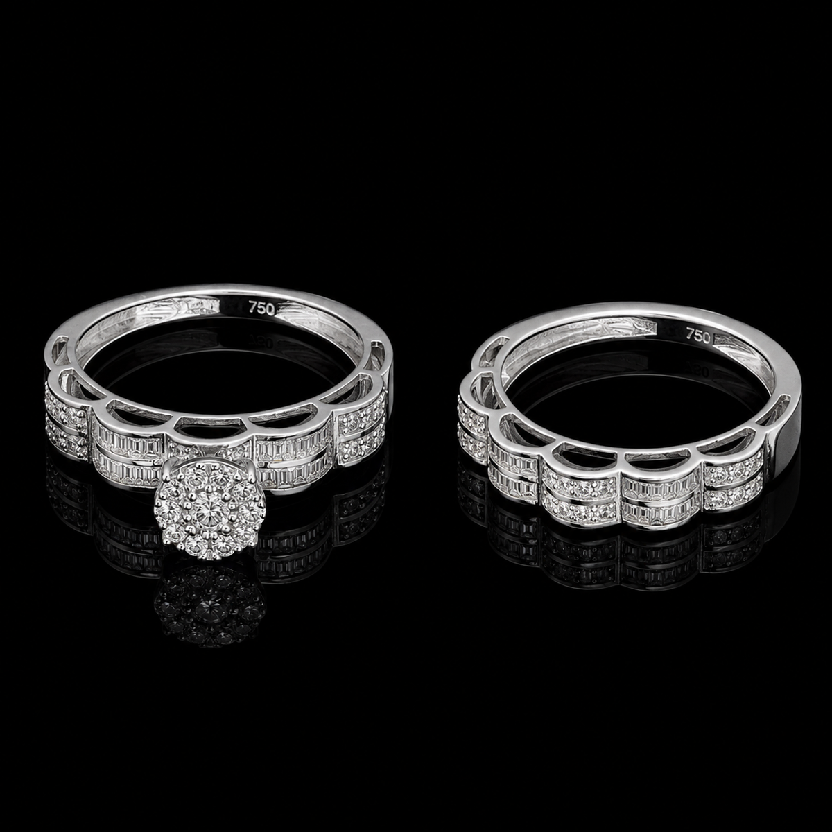 Round Brilliant Cut Stack Ring in 18KT White Gold - FKJRN18KMD12099