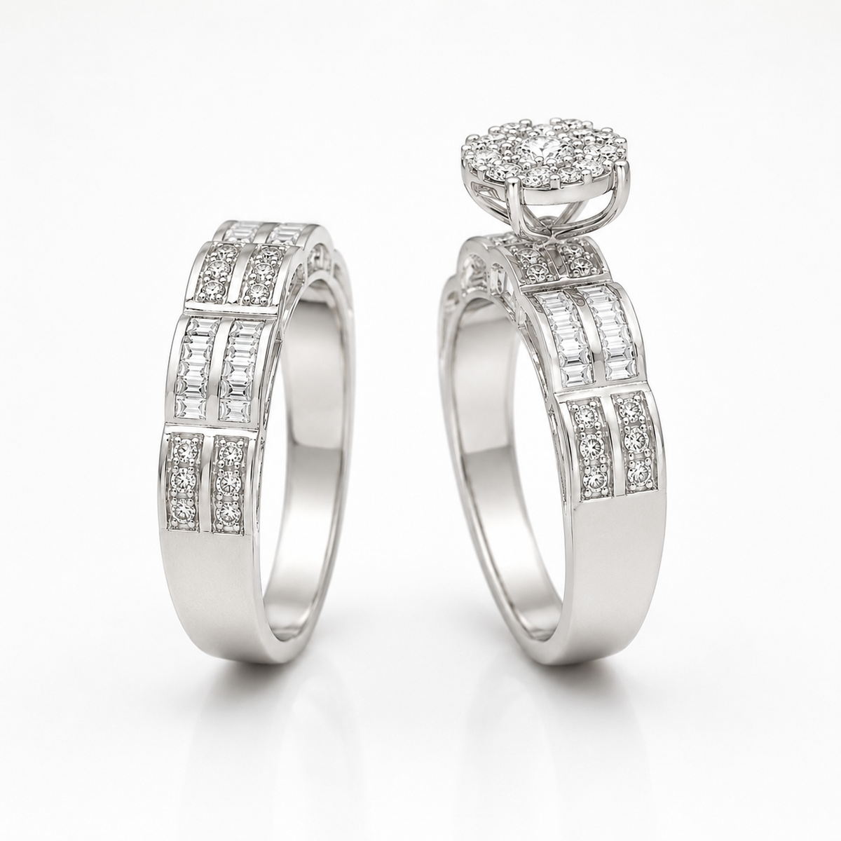 Round Brilliant Cut Stack Ring in 18KT White Gold - FKJRN18KMD12099