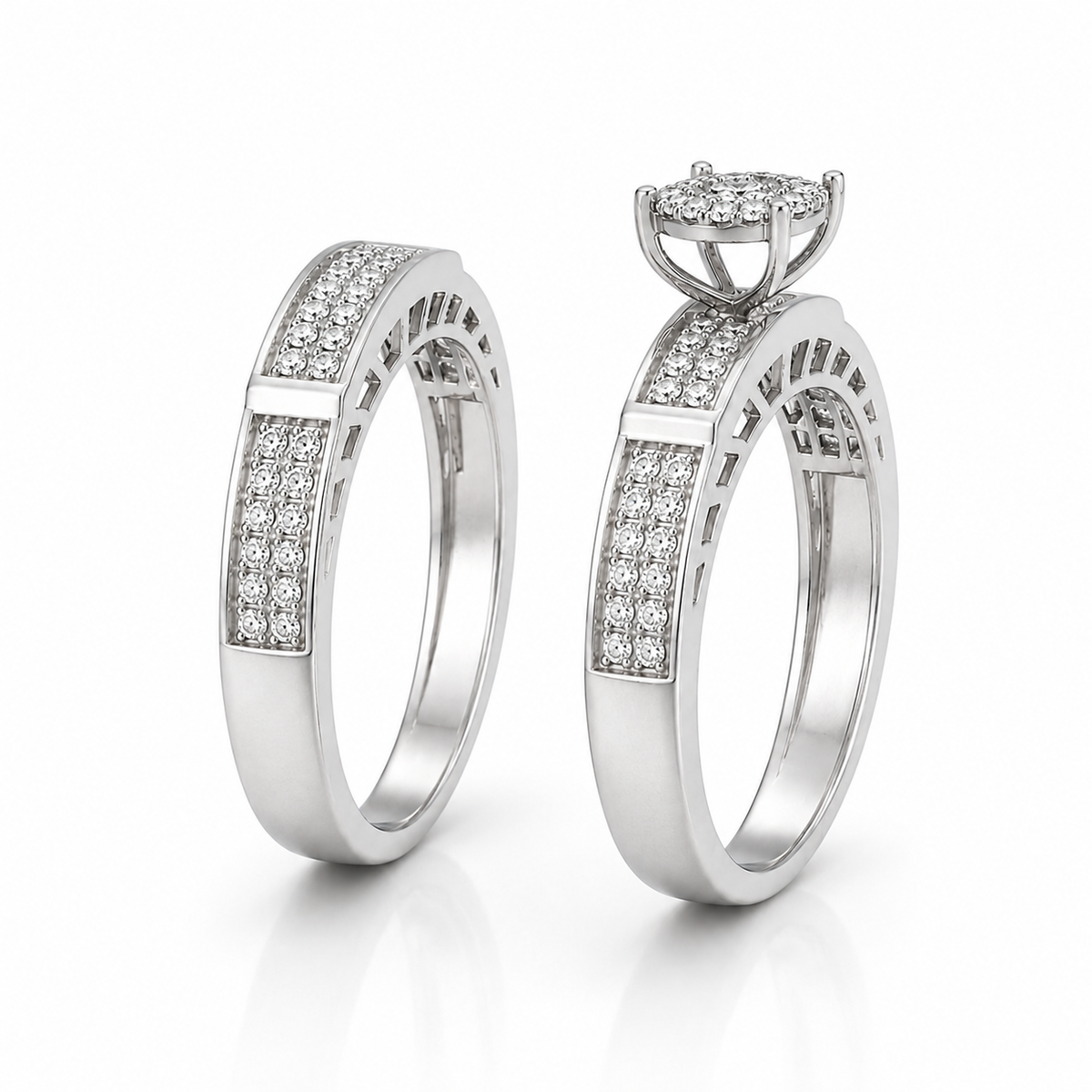 Round Brilliant Cut Diamonds Couple Ring in 18KT White Gold - FKJRN18KMD12100