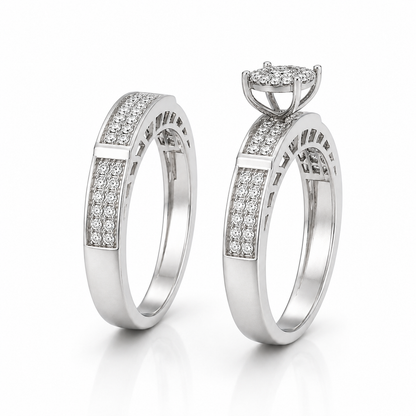 Round Brilliant Cut Diamonds Couple Ring in 18KT White Gold - FKJRN18KMD12100