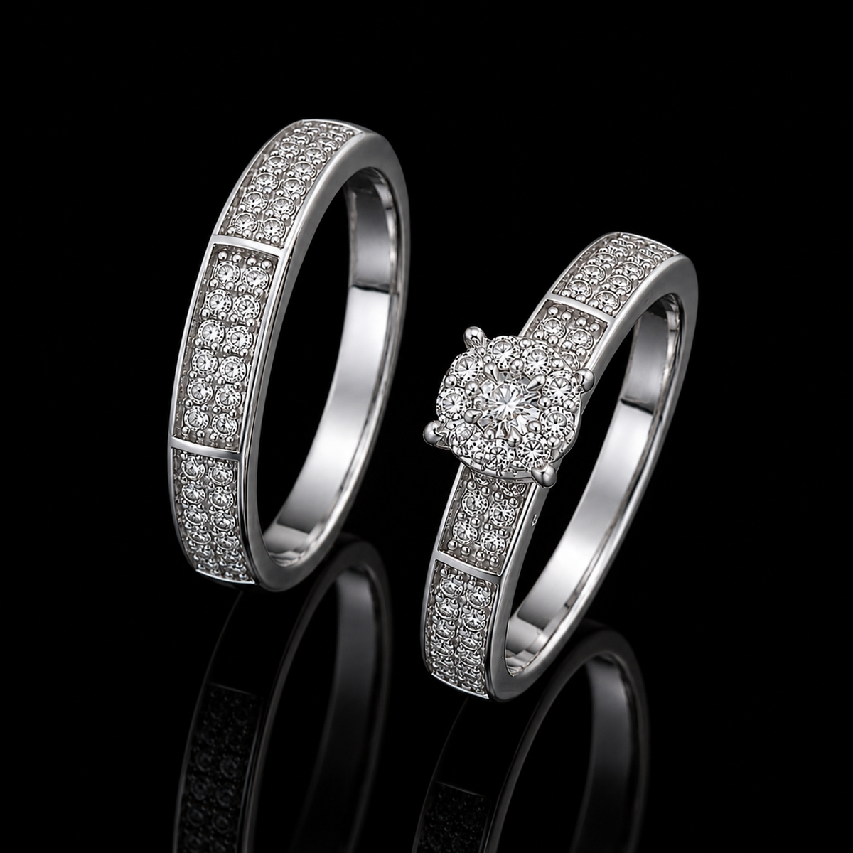 Round Brilliant Cut Diamonds Couple Ring in 18KT White Gold - FKJRN18KMD12100