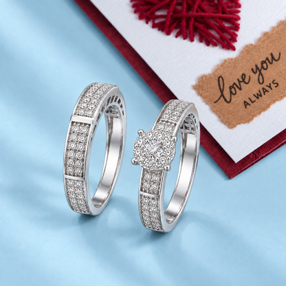 Round Brilliant Cut Diamonds Couple Ring in 18KT White Gold - FKJRN18KMD12100
