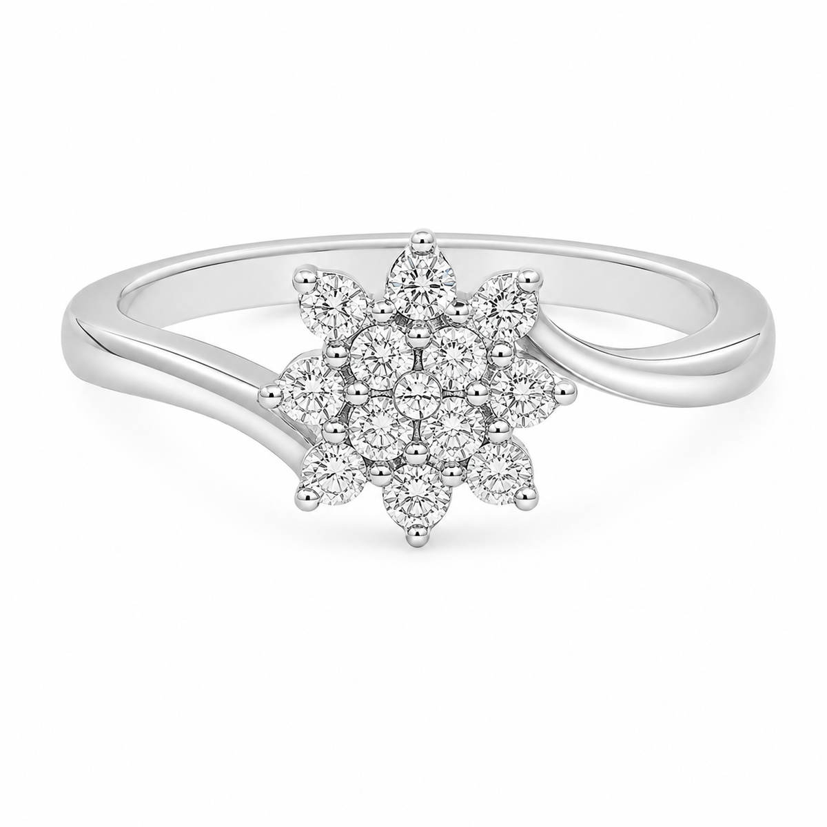 Round Brilliant Cut Diamonds Flower Shaped Ring in 18KT White Gold - FKJRN18KMD12102