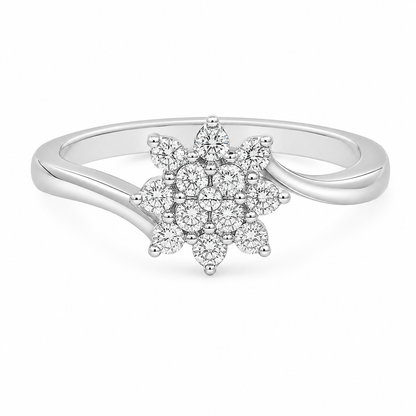 Round Brilliant Cut Diamonds Flower Shaped Ring in 18KT White Gold - FKJRN18KMD12102
