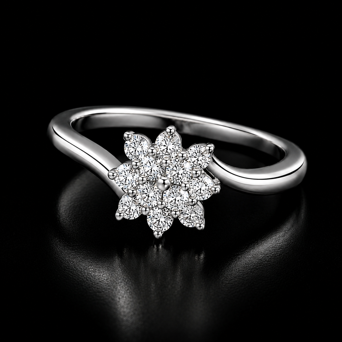 Round Brilliant Cut Diamonds Flower Shaped Ring in 18KT White Gold - FKJRN18KMD12102