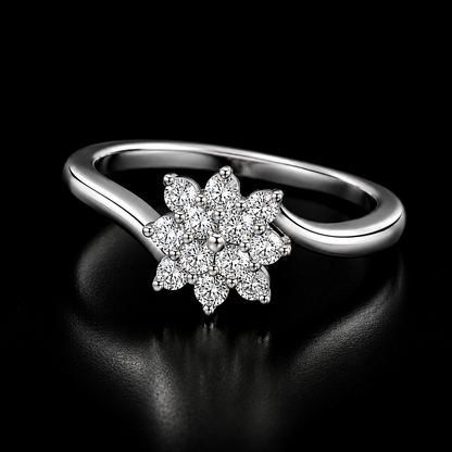 Round Brilliant Cut Diamonds Flower Shaped Ring in 18KT White Gold - FKJRN18KMD12102