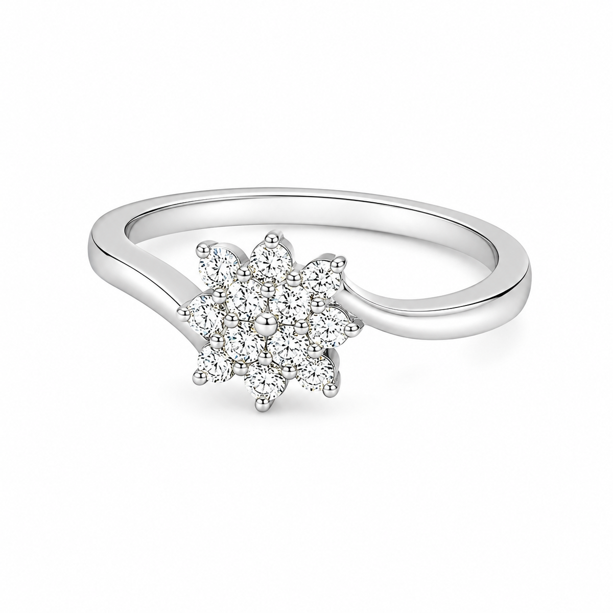 Round Brilliant Cut Diamonds Flower Shaped Ring in 18KT White Gold - FKJRN18KMD12102