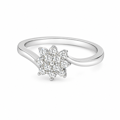 Round Brilliant Cut Diamonds Flower Shaped Ring in 18KT White Gold - FKJRN18KMD12102