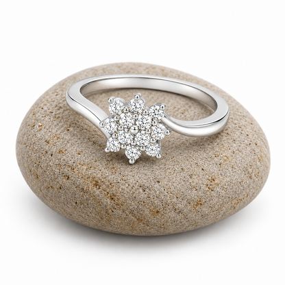 Round Brilliant Cut Diamonds Flower Shaped Ring in 18KT White Gold - FKJRN18KMD12102