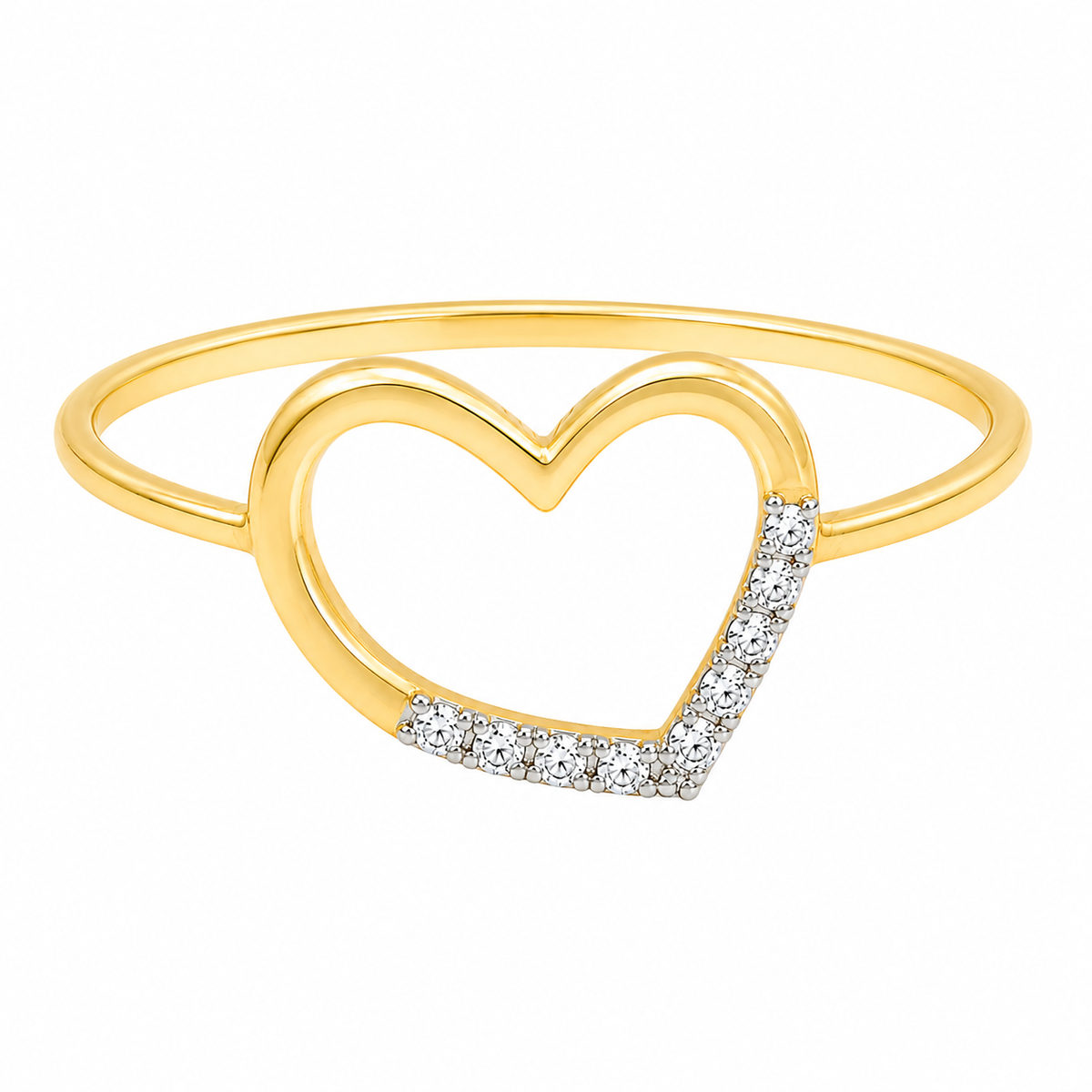 Round Brilliant Cut Diamonds Heart Shaped Ring in 18KT Yellow Gold - FKJRN18KMD12103
