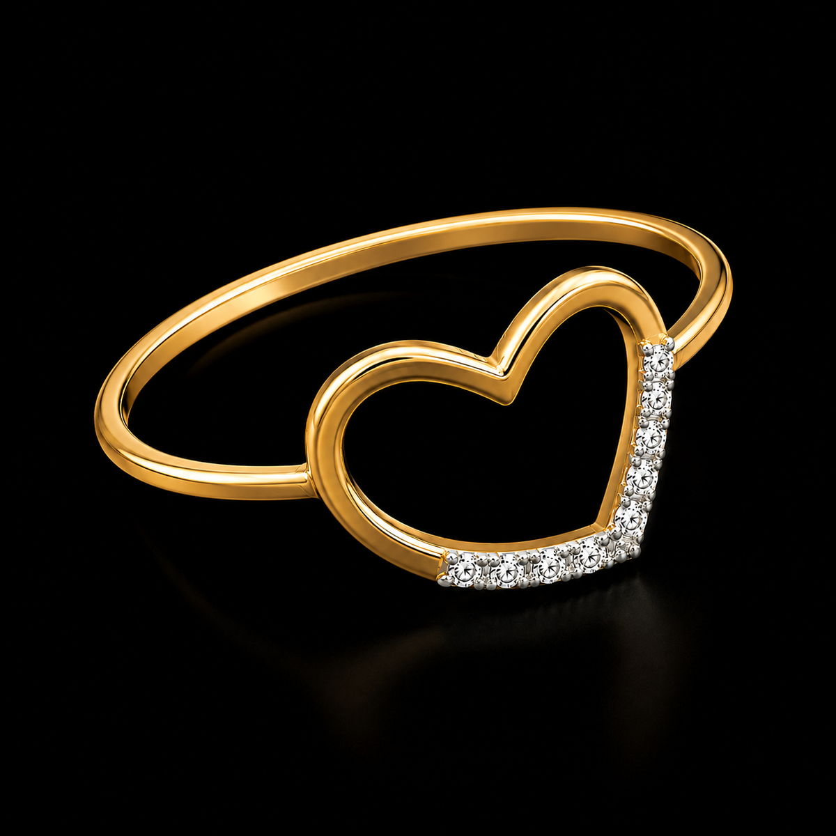 Round Brilliant Cut Diamonds Heart Shaped Ring in 18KT Yellow Gold - FKJRN18KMD12103