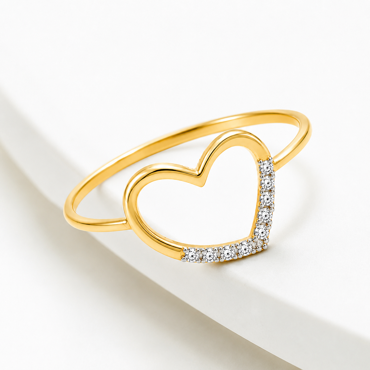 Round Brilliant Cut Diamonds Heart Shaped Ring in 18KT Yellow Gold - FKJRN18KMD12103