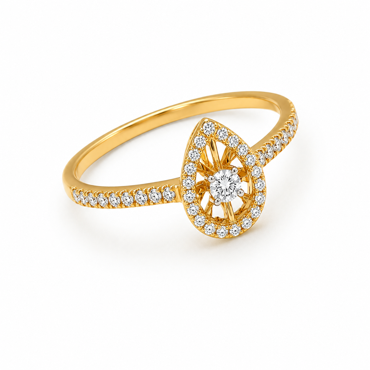 Round Brilliant Cut Diamonds Almond Ring in 18KT Yellow Gold - FKJRN18KMD12105