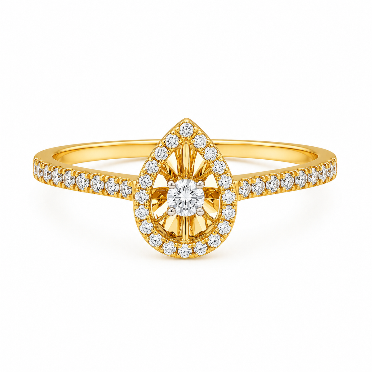 Round Brilliant Cut Diamonds Almond Ring in 18KT Yellow Gold - FKJRN18KMD12105