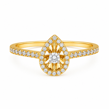 Round Brilliant Cut Diamonds Almond Ring in 18KT Yellow Gold - FKJRN18KMD12105