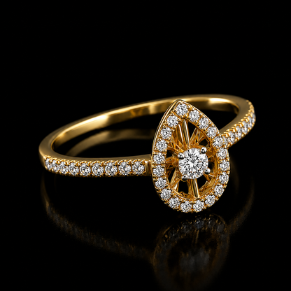 Round Brilliant Cut Diamonds Almond Ring in 18KT Yellow Gold - FKJRN18KMD12105