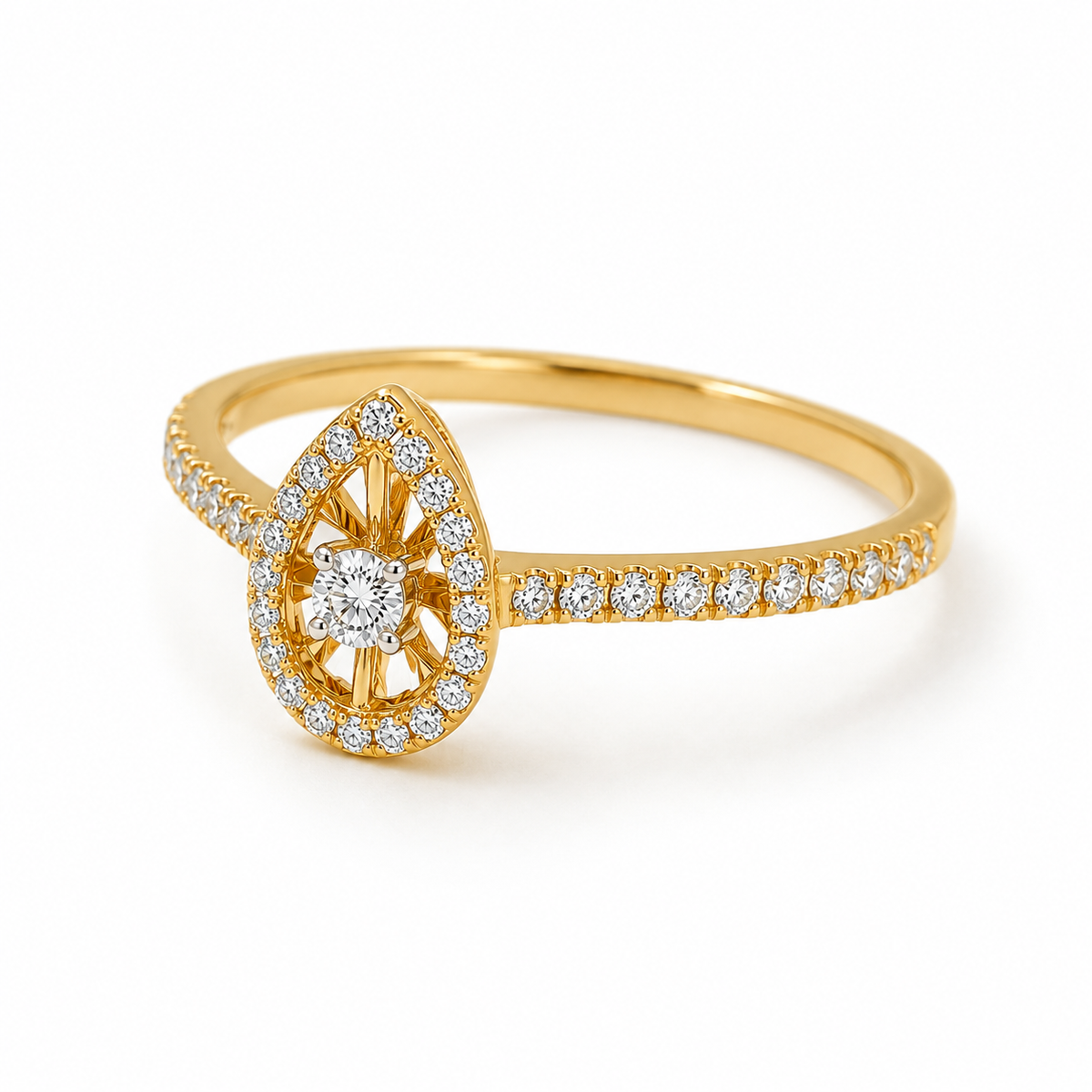 Round Brilliant Cut Diamonds Almond Ring in 18KT Yellow Gold - FKJRN18KMD12105