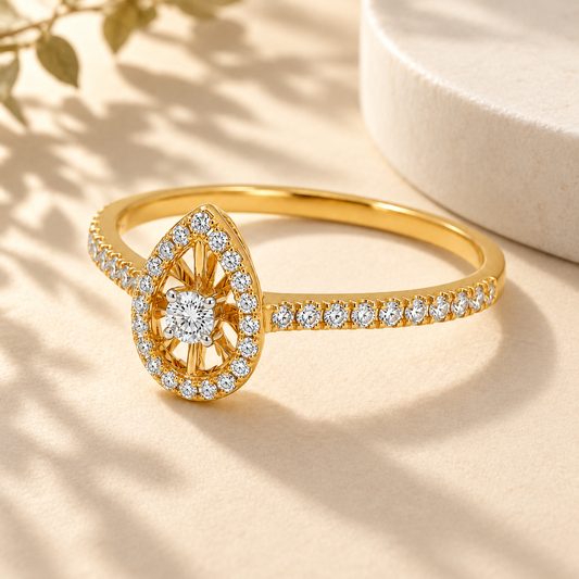 Round Brilliant Cut Diamonds Almond Ring in 18KT Yellow Gold - FKJRN18KMD12105