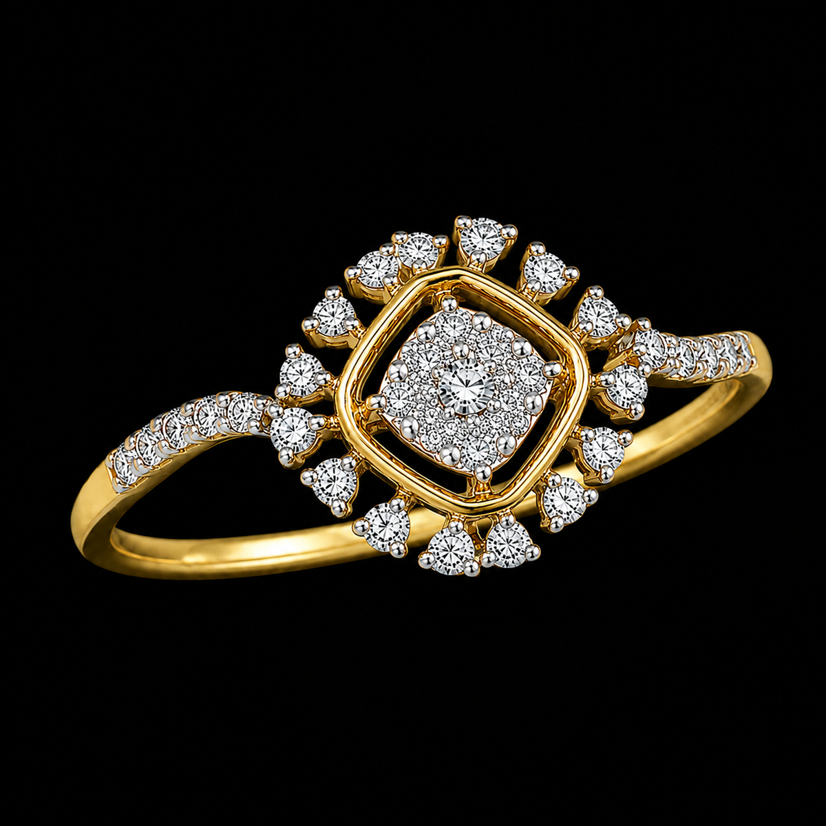 Round Brilliant Cut Diamonds Elegant Ring in 18KT Yellow Gold - FKJRN18KMD12107