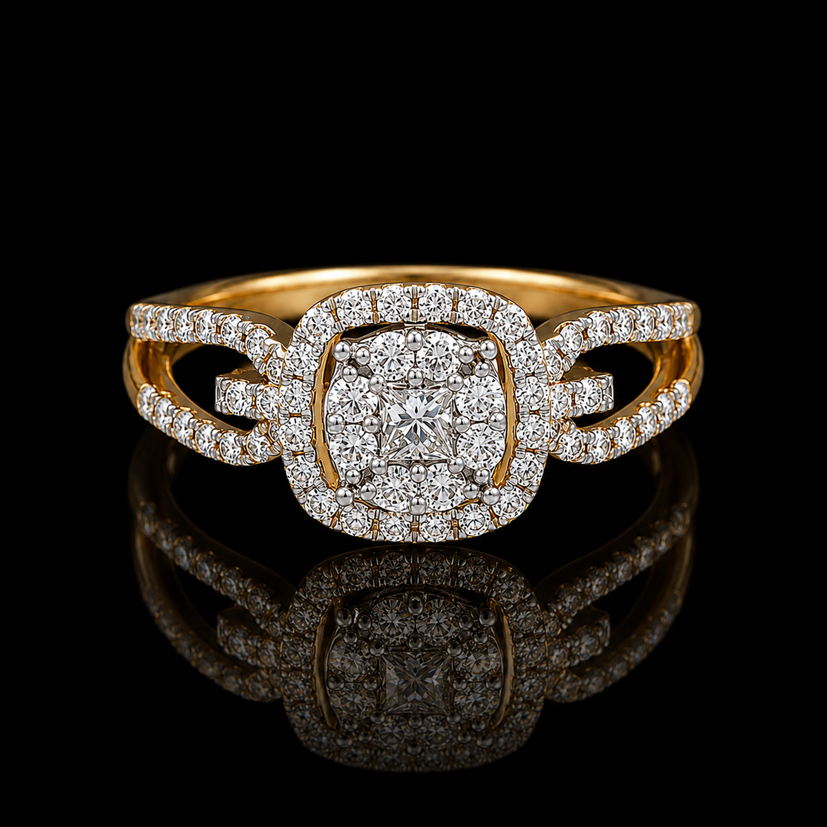 Round Brilliant Cut Diamonds Ring in 18KT Yellow Gold - FKJRN18KMD12108