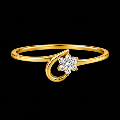 Round Brilliant Cut Diamonds Flower Ring in 18KT Yellow Gold - FKJRN18KMD12109