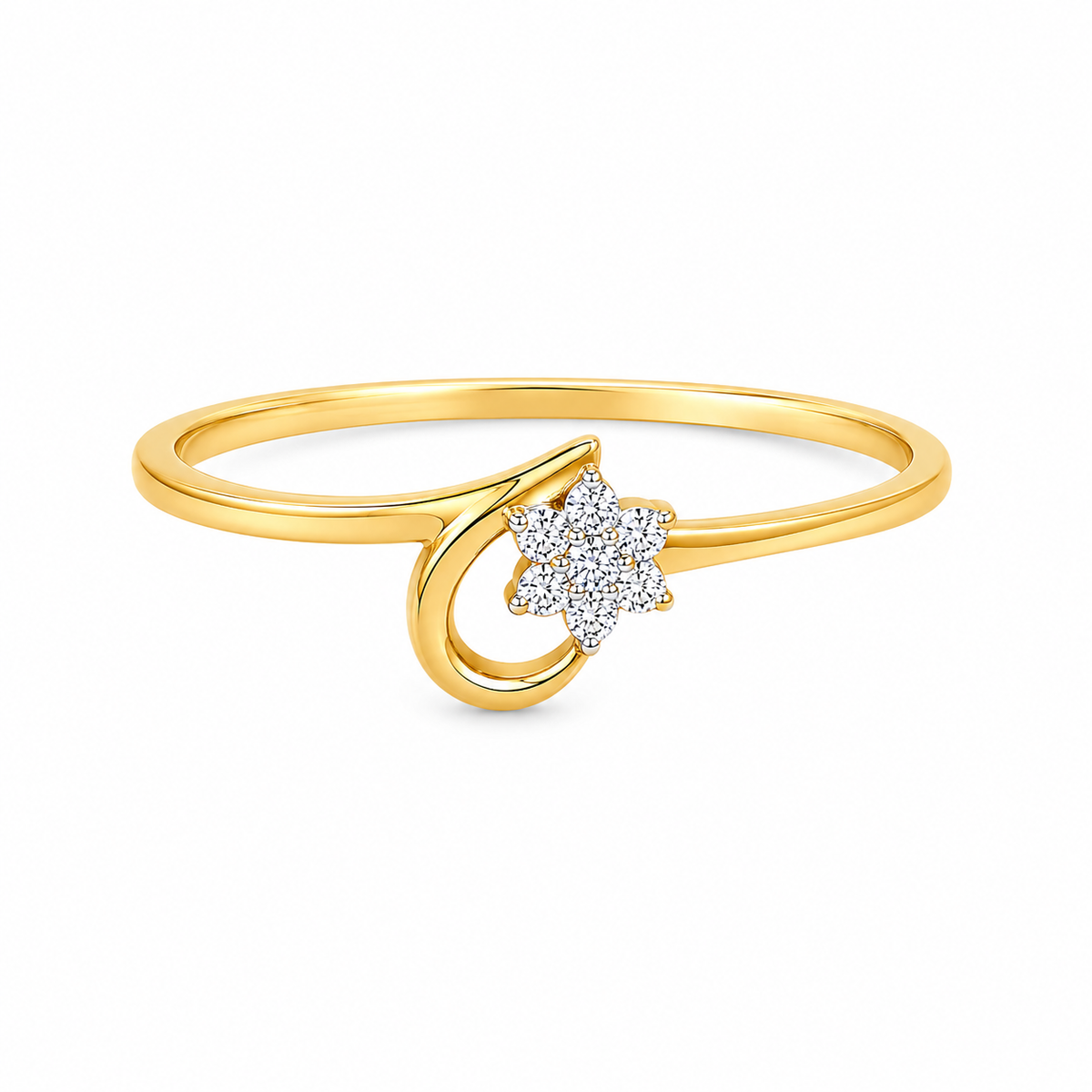 Round Brilliant Cut Diamonds Flower Ring in 18KT Yellow Gold - FKJRN18KMD12109