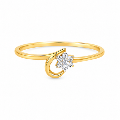 Round Brilliant Cut Diamonds Flower Ring in 18KT Yellow Gold - FKJRN18KMD12109