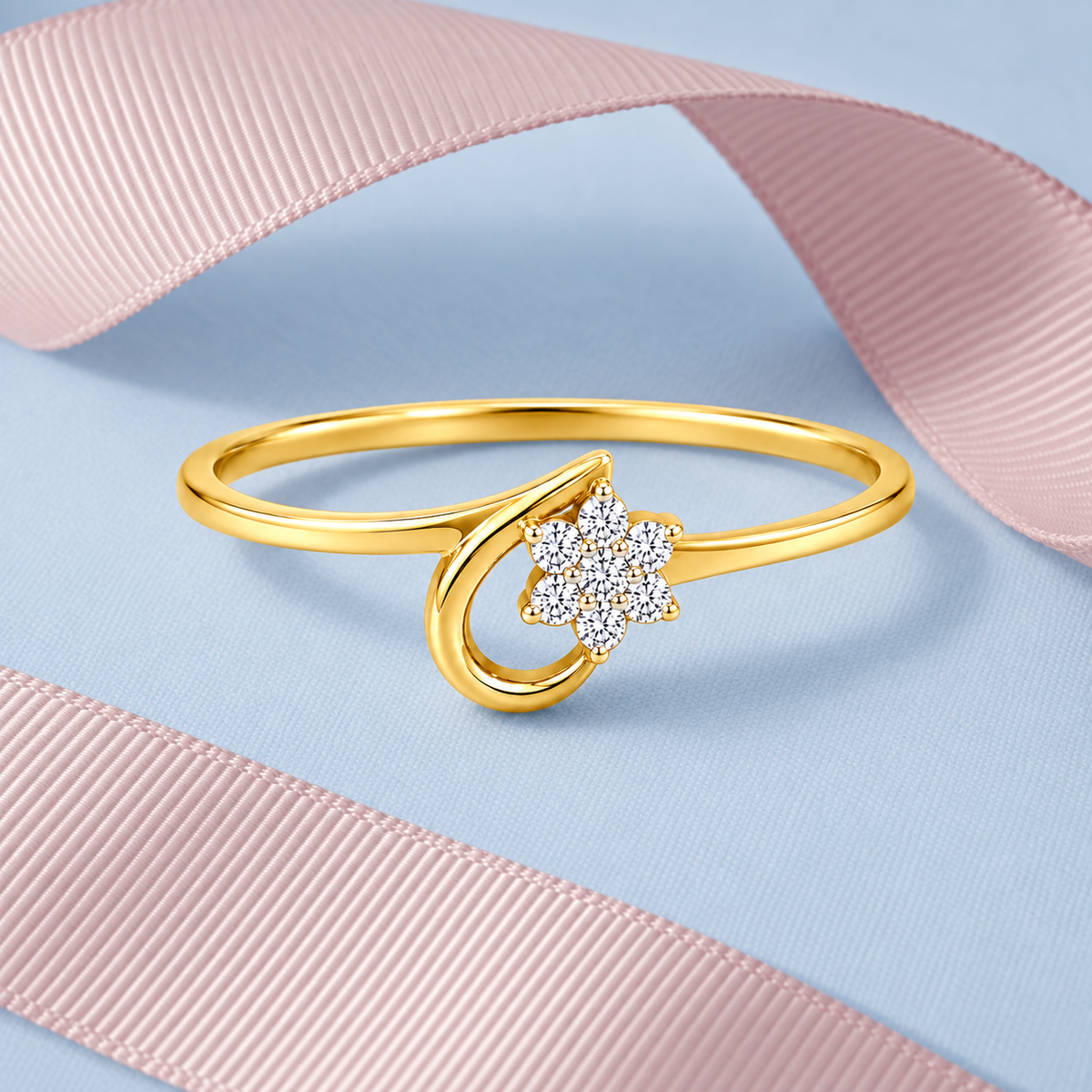 Round Brilliant Cut Diamonds Flower Ring in 18KT Yellow Gold - FKJRN18KMD12109