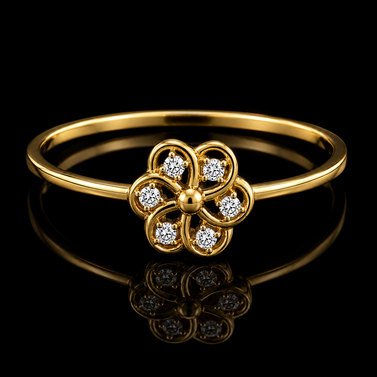 Round Brilliant Cut Diamonds Flower Ring in 18KT Yellow Gold - FKJRN18KMD12110