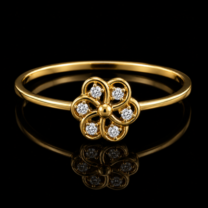 Round Brilliant Cut Diamonds Flower Ring in 18KT Yellow Gold - FKJRN18KMD12110