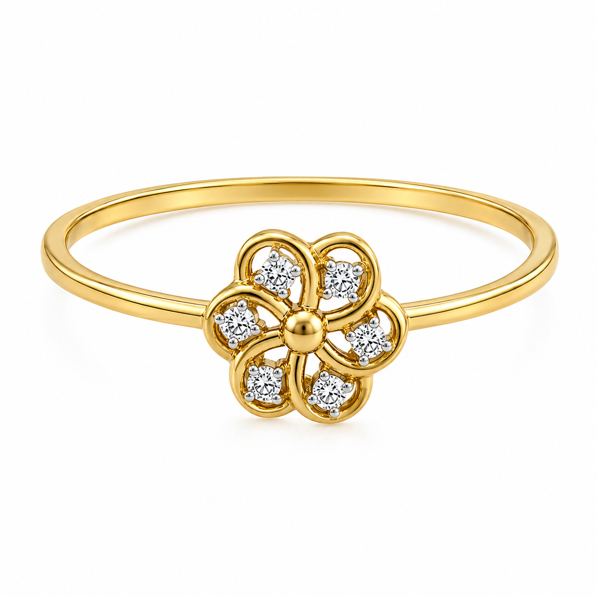 Round Brilliant Cut Diamonds Flower Ring in 18KT Yellow Gold - FKJRN18KMD12110