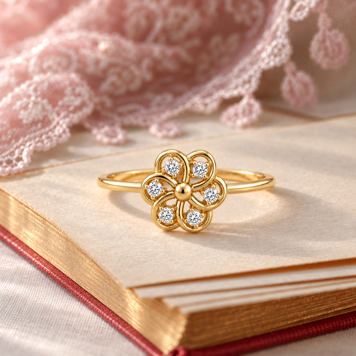 Round Brilliant Cut Diamonds Flower Ring in 18KT Yellow Gold - FKJRN18KMD12110