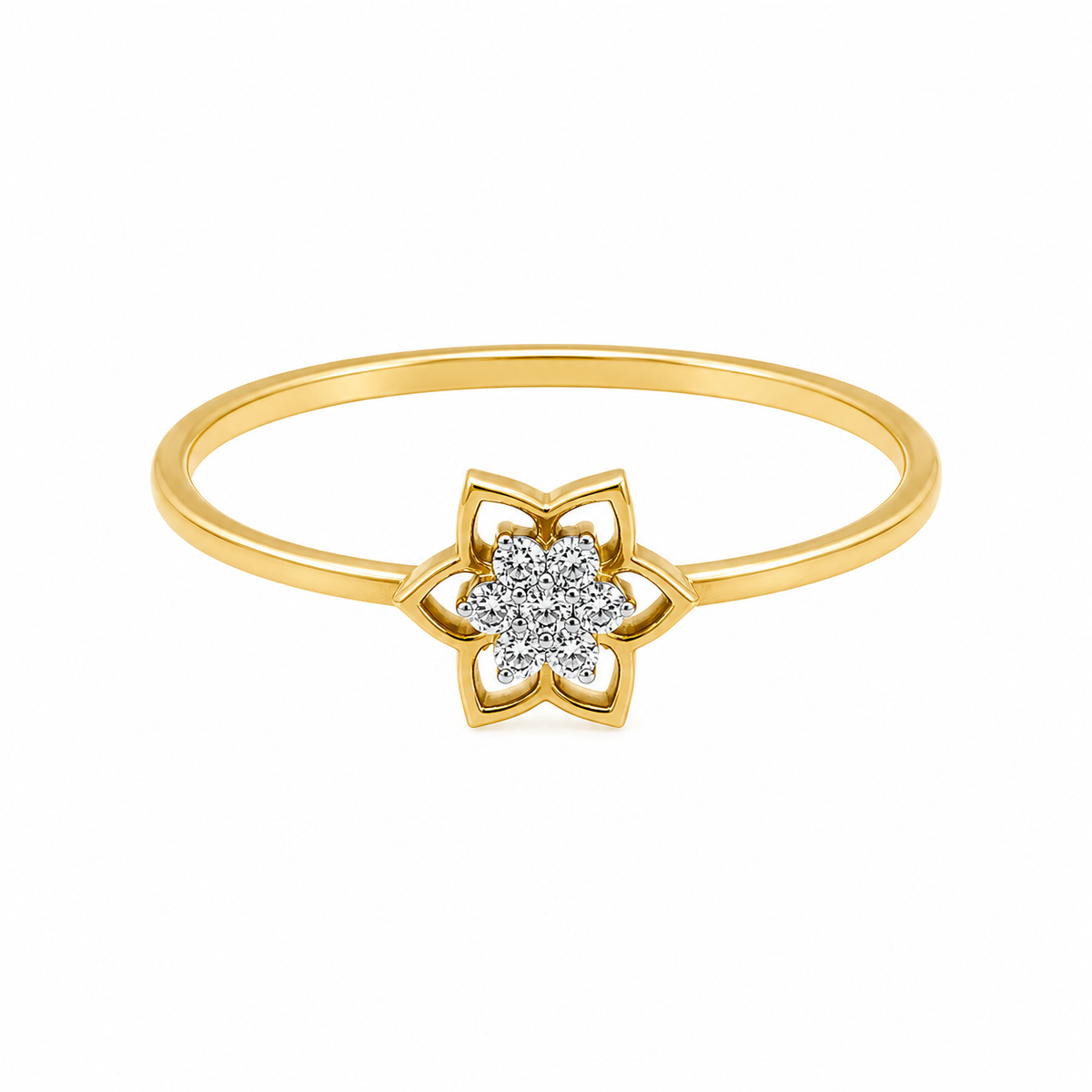 Round Brilliant Cut Diamonds Flower Shaped Ring in 18KT Yellow Gold - FKJRN18KMD12111