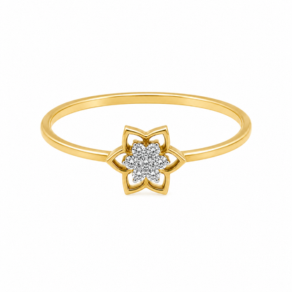 Round Brilliant Cut Diamonds Flower Shaped Ring in 18KT Yellow Gold - FKJRN18KMD12111